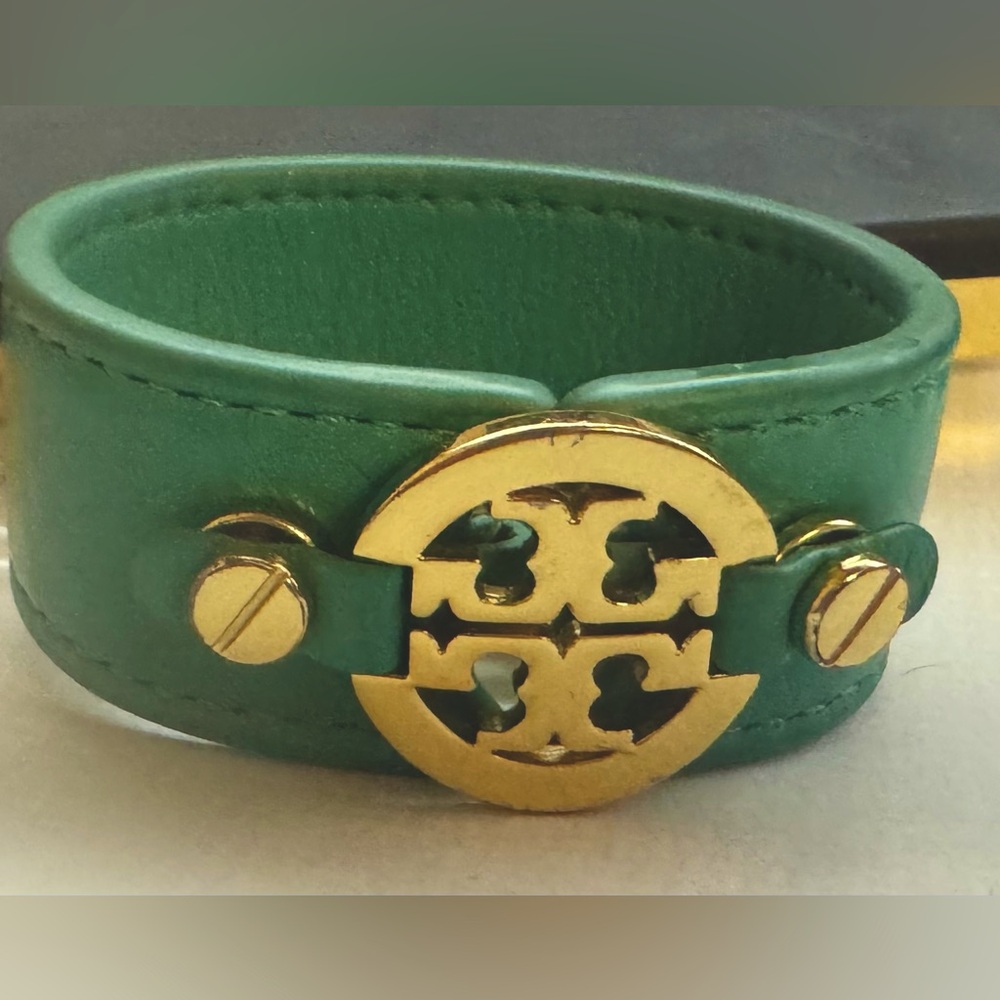 Authentic Tory Burch Teal Skinny Logo Double Snap Cuff